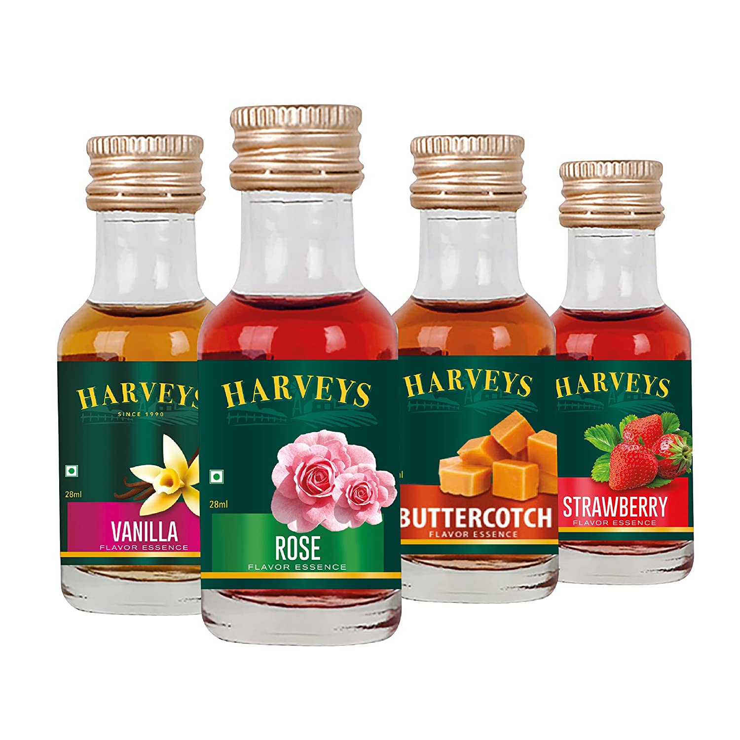 Harveys Flavour Essence  Vanilla, Rose, Butterscotch, Strawberry Pack of 4 (28 ml x 4)
