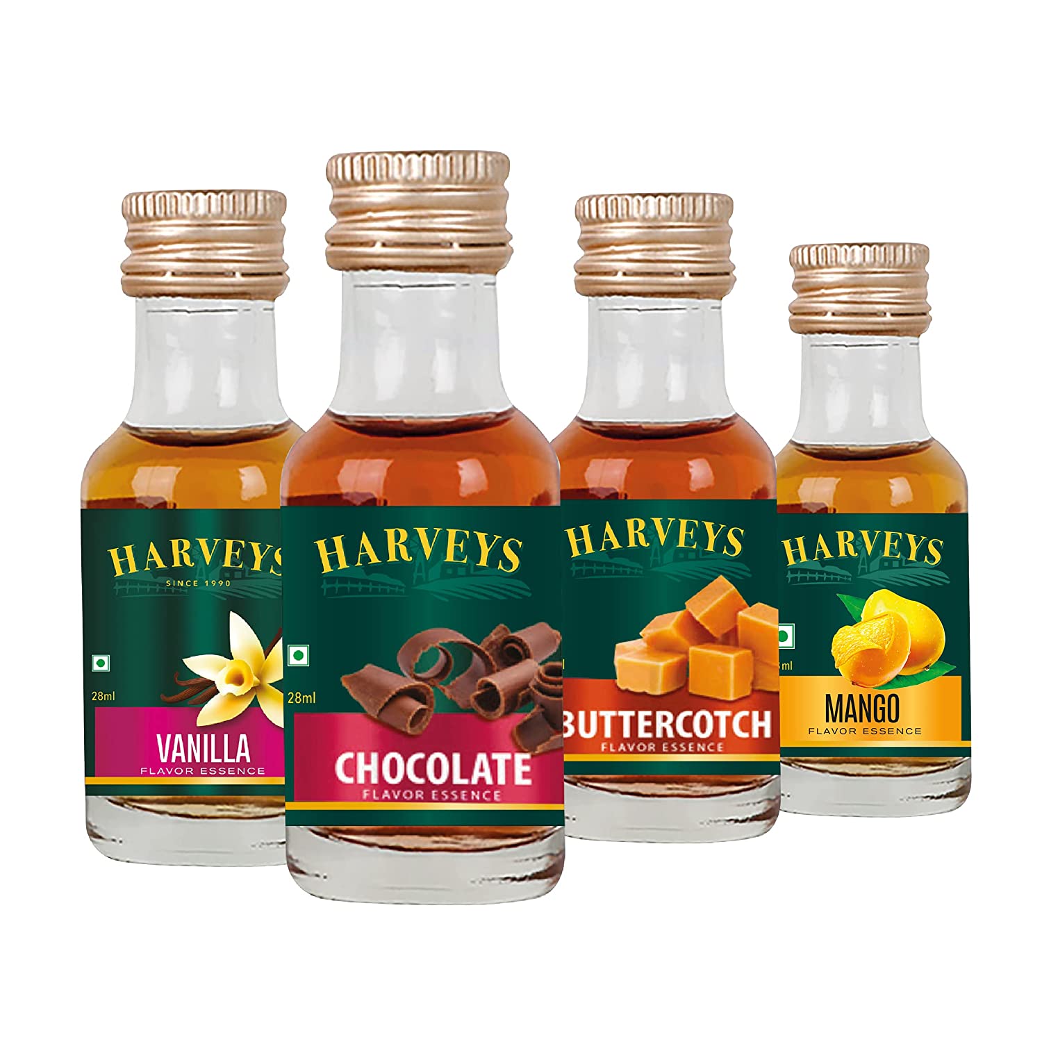 Harveys Flavouring Essence Vanilla, Chocolate, Mango, Butterscotch Pack of 4(28ml x 4 )
