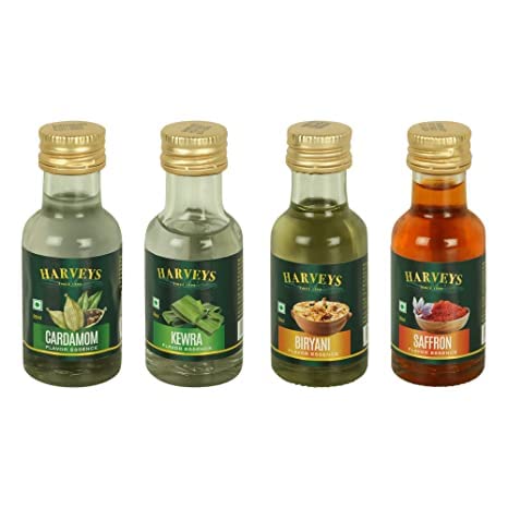 Harveys Flavouring Essence Biryani, Kewra, Saffron, Cardamom Pack of 4 (28 ml x 4)