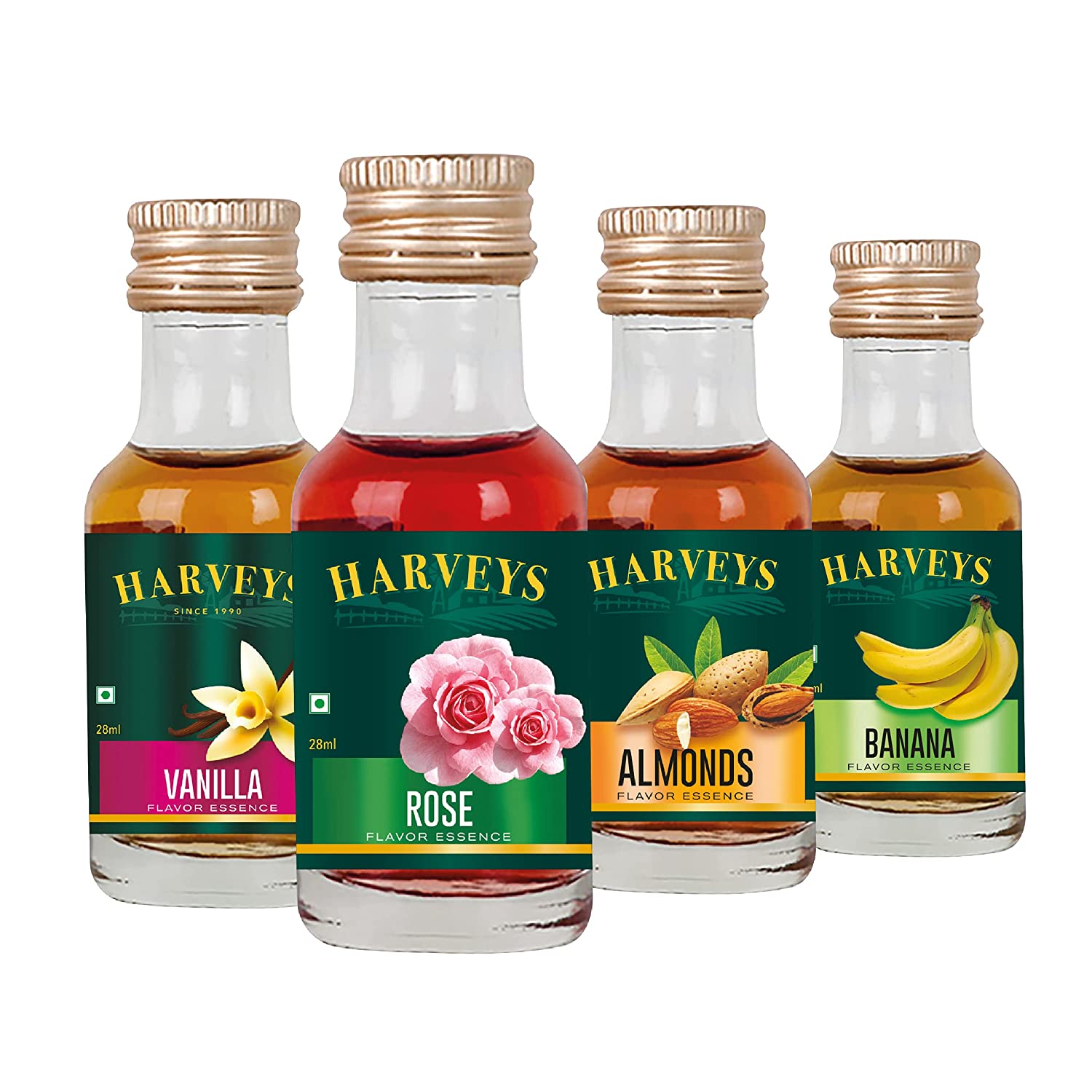 Harveys Essence Flavour Vanilla, Rose, Almond & Banana Flavours Pack of 4 (28 ml x 4)